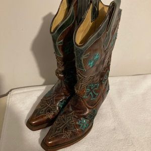 CORRAL Whiskey/Turquoise Western/Cowgirl Boots- Stock R1019- Size 5.5 M.